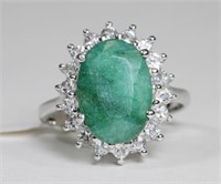 Sterling silver large oval cut natural emerald