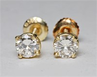 14K Yellow gold diamond stud earrings,