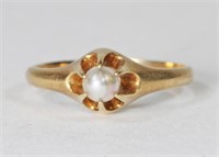 14K Yellow gold pearl solitaire ring