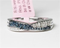 Sterling silver blue and white diamond criss-cross