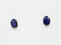 10K Yellow gold oval cut blue sapphire earrings,