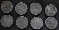 8 Pc. US  1943 Lincoln Wheat Steel Pennies