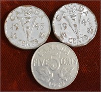 3 Pc. CAD Nickels 1929  / 44 / 45