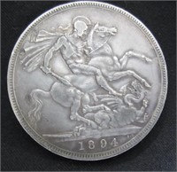 1894 Sovereign Victoria Large Crown 5 Shilling