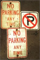 (3) No Parking metal signs. Largest pair measures