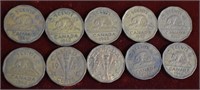 10 PC. CAD Nickels 1942 / 43
