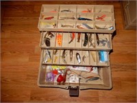 Plastic Tote With Asst. Lures, Spoons, Tackle