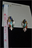 Multi Stone Clip Sterling Earrings 1.25"