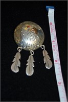 2.5" Eagle Sterling Pin Coral/Gold Feather Motif