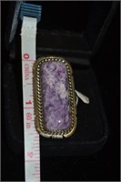 Sterling and Charolite Ring Size 10 1.75"