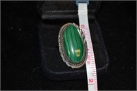 Size 7 Malachite and Sterling Ring  Oval 1.5 "