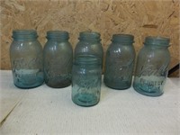 6 Blue Ball Mason Jars - 5 Quart , 1 Pint