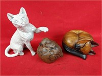 Two Cat Figures and One Bird Figure