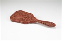 CHINESE CARVED CINNABAR LACQUER HAND MIRROR