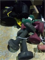 Weights and hockey pads