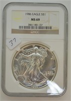 1986 SILVER EAGLE NGC MS69