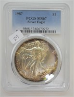 1987 SILVER EAGLE PCGS MS67 TONER