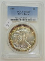 1989 SILVER EAGLE PCGS MS67 TONER