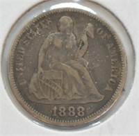 1888 SEATED DIME  VF