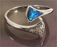 .925 Ring with Blue Opal and CZ Stones