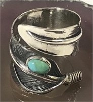 .925 Silver Feather Turquoise Ring