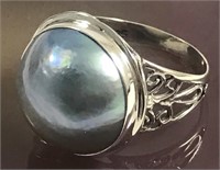.925 Silver Stone Ring Mabe Pearl