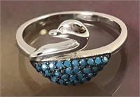 .925 CZ and Turquoise Ring Swan