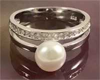 .925 Ring with CZ Stone and Pearl