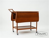 Rolling Teak Drop Leaf Bar