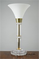 Lucite Brass and Frosted Glass Table Lamp