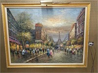 "Street Scene Paris" Framed Oil on Canvas Painting
