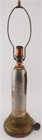 Trench art artillery shell lamp: Engraved