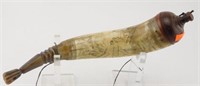 Scrimshaw decorated powder horn depicting map