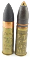 2 WW1 era trench art brass artillery casings-