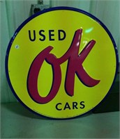Metal Used OK Cars sign, 23.5 diameter