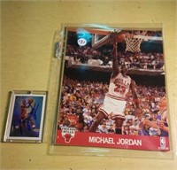 M Jordan over sized card & Basketball card