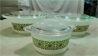 Vintage Pyrex Verde Square Flower Casserole dishes