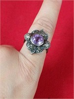 Sterling Silver Flower Ring with Gemstones