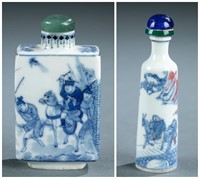 2 Blue and white porcelain snuff bottles.