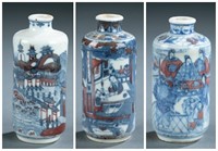 3 Blue and white porcelain snuff bottles.