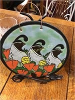 QUAIL POTTERY DISC BY LOCAL ARTIST J. CAIRNS