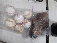 Baseball glove & 6 baseballs