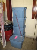 5 blue plastic totes w/ lids