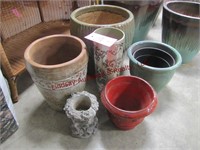 6 clay flower pots 7" to 18"
