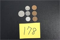 6 CANADIAN COINS & 1 EASTERN GROUP (SOME SILVER)