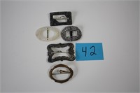 5 BELT BUCKLES-MOTHER  OF PEARL & STERLING FRONTS