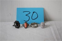4 SILVER COSTUME RINGS