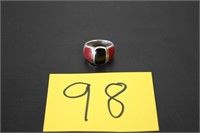 .925 COSTUME RING - MAROON & BLACK STONES