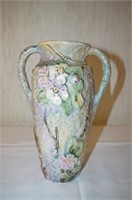 DE Weller ware handled vase with dogwoods