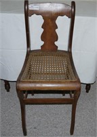 Tall empire cherry side chair with caned seat